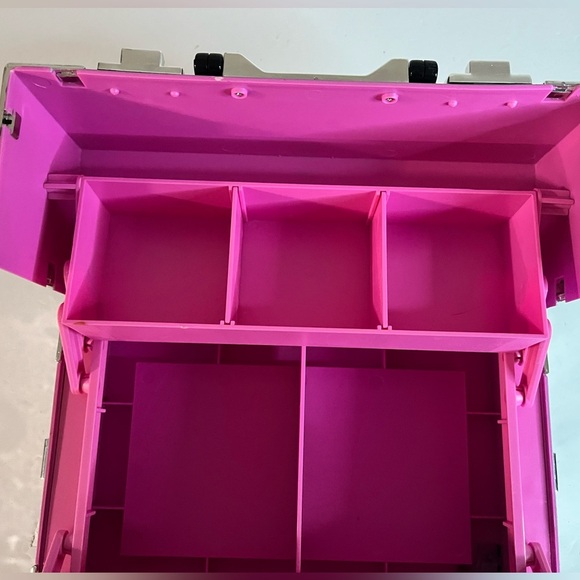 Pink & Silver Makeup Train Case with Multiple Compartments – Portable Organizer - Picture 5 of 16